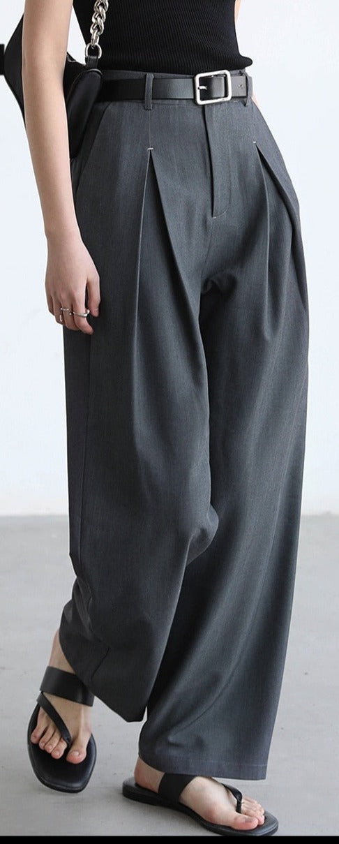 Calça Alfaiataria Feminina Plissado de Pernas Largas
