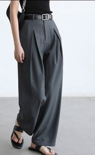 Calça Alfaiataria Feminina Plissado de Pernas Largas