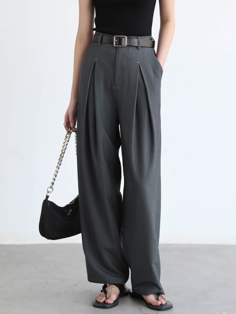 Calça Alfaiataria Feminina Plissado de Pernas Largas