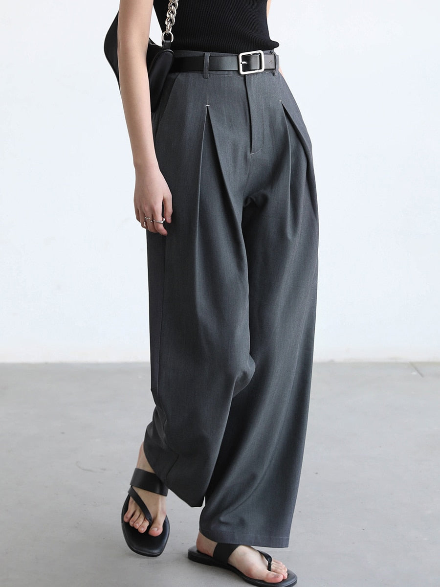 Calça Alfaiataria Feminina Plissado de Pernas Largas