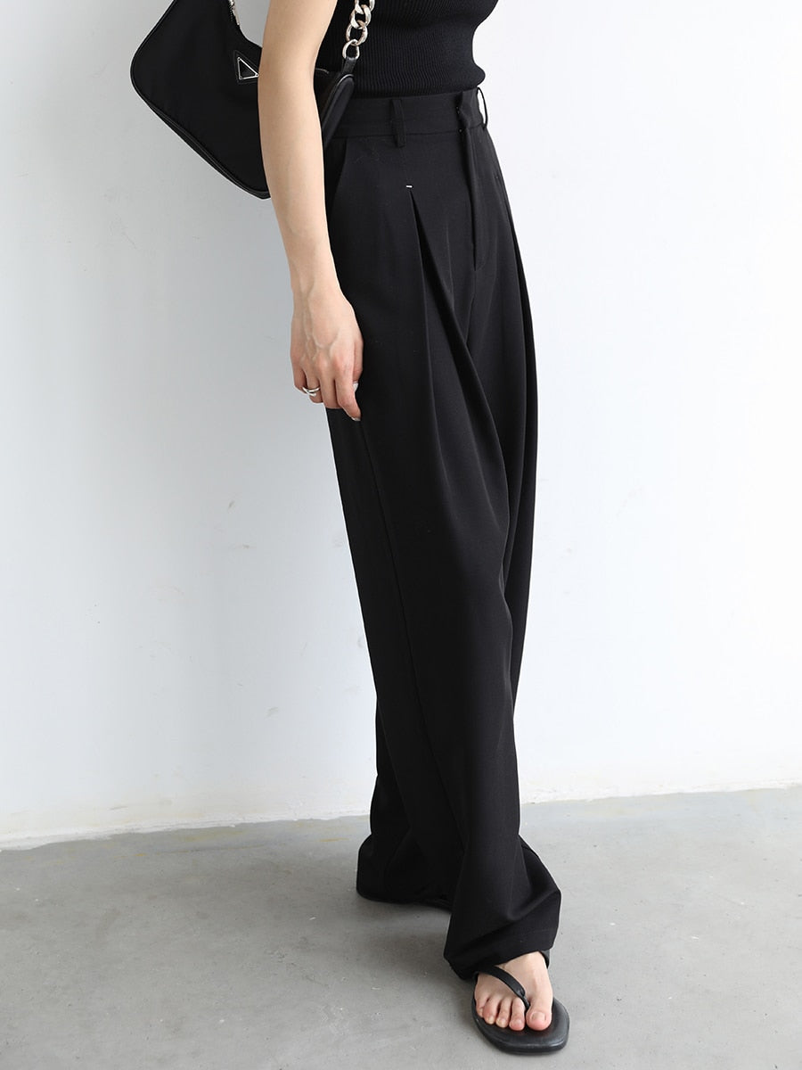 Calça Alfaiataria Feminina Plissado de Pernas Largas